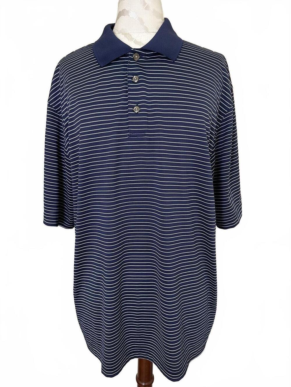 Pebble Beach Performance Men's Navy Blue Striped Polo Shirt Size Lg